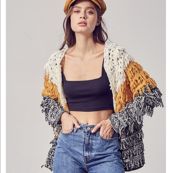 B27💛🤎Host Pick!Edgy shag cardigan w/color block pattern+stylized hues4all year - Picture 3 of 4